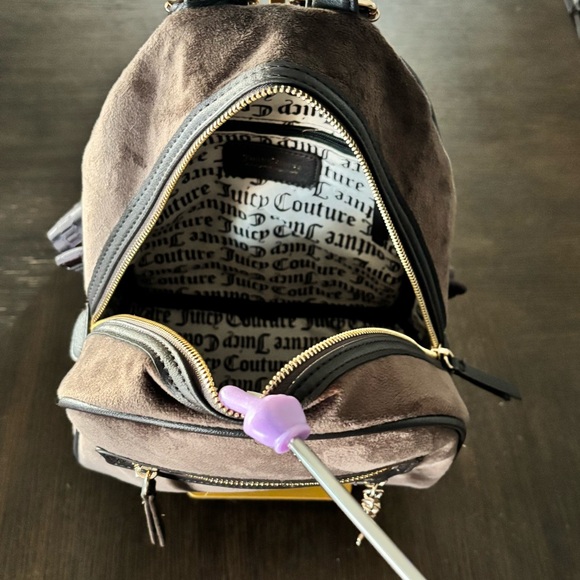 Juicy Couture Velour Backpack Brown Crest Logo Heart Key Charm NWT Y2K - Picture 4 of 7